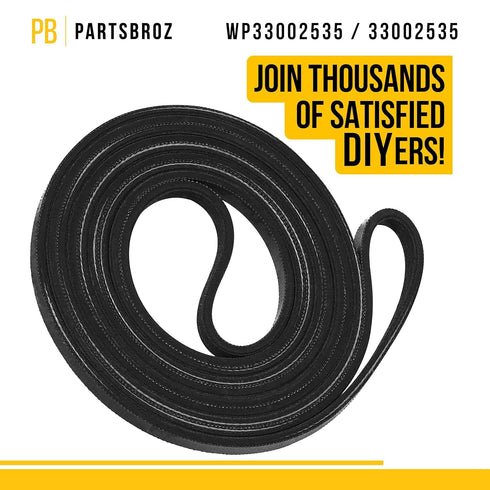 PartsBroz 33002535 WP33002535 Dryer Belt - Compatible with Whirlpool Maytag International Crosley Dryers, Replaces