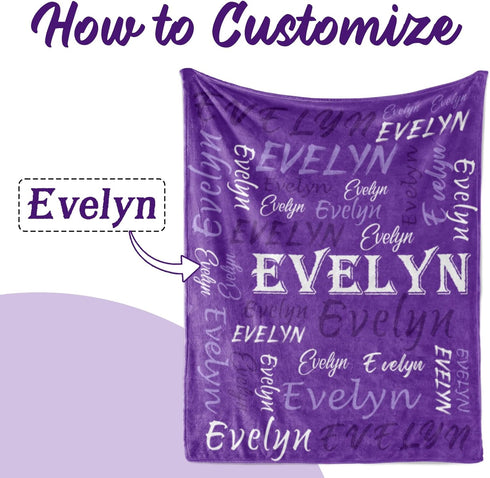 Personalized Custom Purple Theme Light Soft Flannel Fleece Throw Blanket with Name for Men, Women, Boys, Girls, Kids