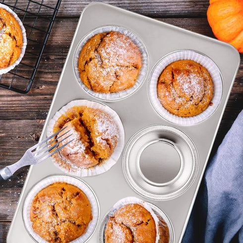 E-far Muffin Pan Set of 2, Stainless Steel 6-Cup Baking Tray, Non-toxic & Healthy, Oven & Dishwasher Safe
