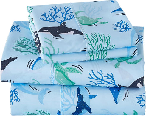 Viviland 4 Pieces Boys Blue Ocean Full Sheet Set - Soft Microfiber