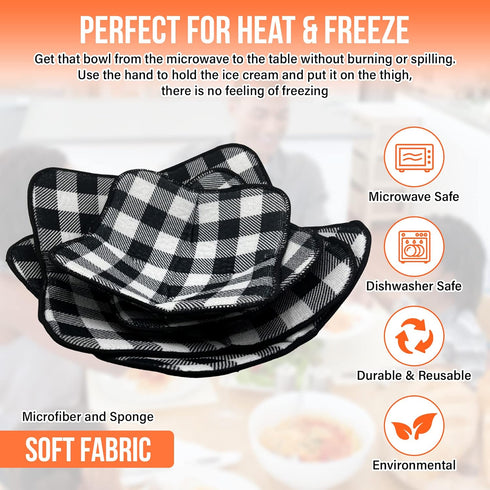4 Pieces Microwave Bowl or Pot Holders Microwave bowl holder set to keep food warm Heat Resistant Potholder Protector Large Hot Pads Microwave Plate Holder (Black & White Plaid) by RS Collections
