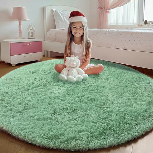 4ft, ONASAR Sage Green Round Area Rug Fluffy Soft Bedroom Circle Rugs for Kids Girls Boys Teen Dorm Room, Cute Furry