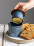 Countertop, Ceramic Butter Dish with Lid, Butter Crock for French Butter Keeper, Elegant Embossed Pattern, Blue