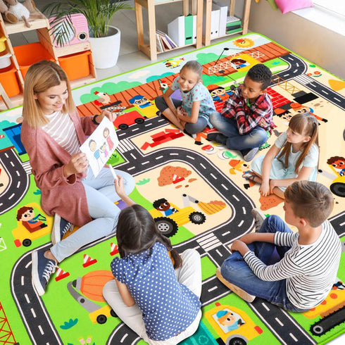 Mfmiudole 59"39.4" Kids Rug Play Mat for Toy Cars, Construction Site Road Traffic for Playroom Kids City Engineering