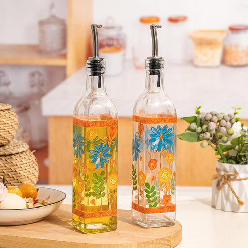 Set Set BBQ,Orange,2 Pack 17 oz. TZSSP Olive Oil and Vinegar Dispenser Glass Dispenser Bottles Cooking Oil Cruets