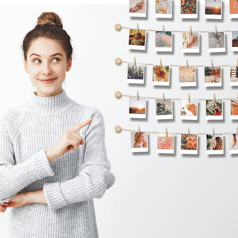 BIZYAC Hanging Photo Display Room Wall Decor - Sculptural Picture Frames Collage with 30 Clips