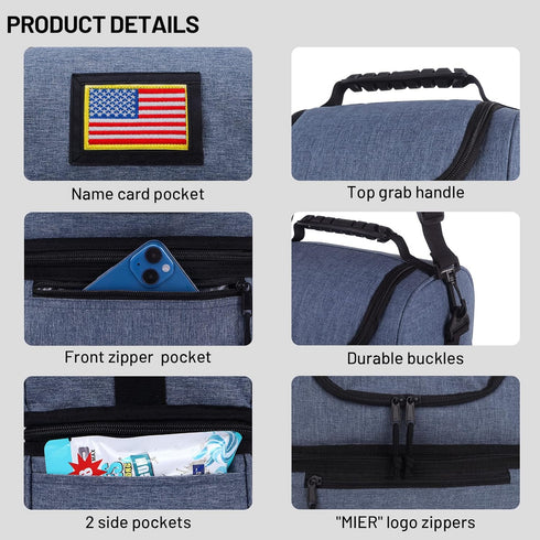 MIER 2 Compartment Lunch Bag, Leakproof Insulated Cooler Bag for Work, Bluesteel, Medium
