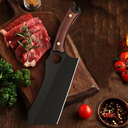 Dream Reach 6.9 Inch Black Meat Cleaver, High Carbon Steel Boning Knife with Sheath Gift Box and Bottle Opener