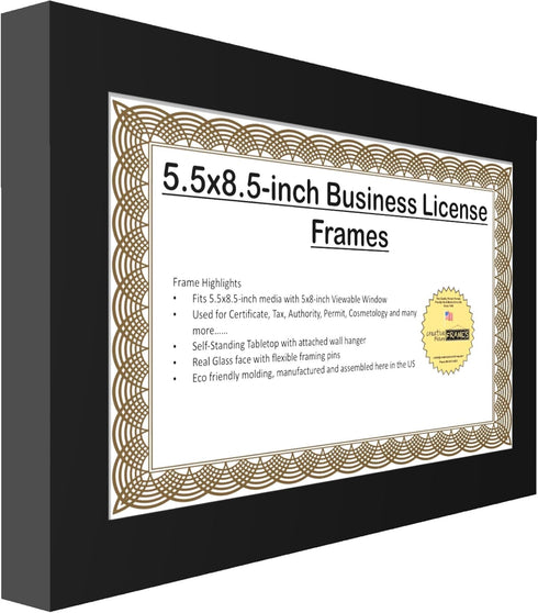 Creative Picture Frames 5.5X8.5Bk - Business License Frame with Self Standing Easel and Wall Hanger for Versatility