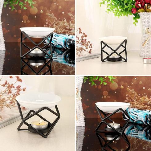 JuxYes Euro Metal Oil Burner Wax Warmer, Romantic Ceramic Tealight Candle Holder for Home Bedroom Décor