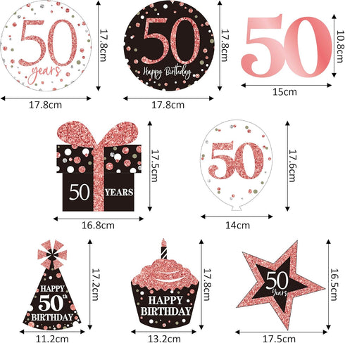 Blulu 50th Birthday Decorations for Women, 30 Count Rose Gold Happy 50th Birthday Hanging Swirls Party Supplies