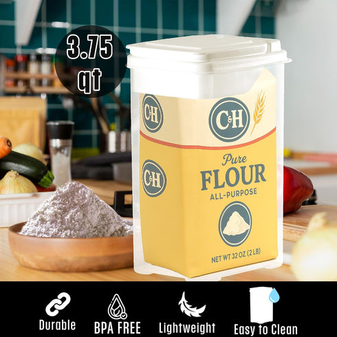Buddeez 3.75 Quart Flour and Sugar Container - Large Kitchen Storage Unit with Scoop for Pantry Organization