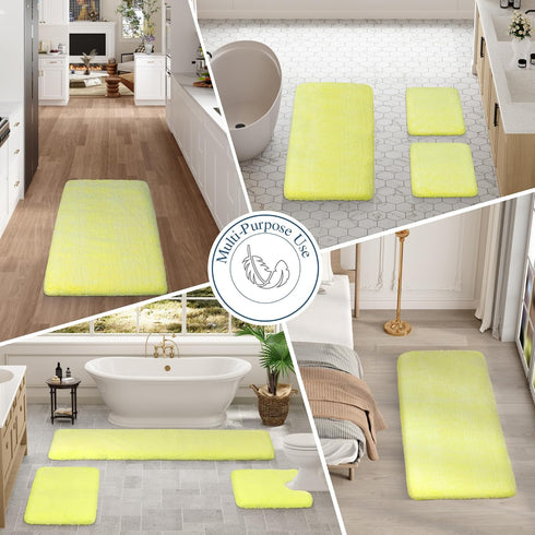 Walensee Non Slip Bath Rug, 20 x 32 Yellow Bathroom Mat, Water Absorbent Soft Microfiber Shaggy Rug