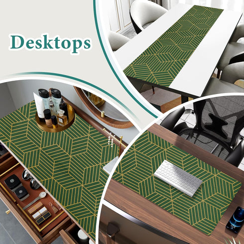 Shelf Liners for Kitchen Cabinets 17.5in x 20FT, Non-Adhesive Strong Non-Slip Thickened Gold Green Geometric Drawer