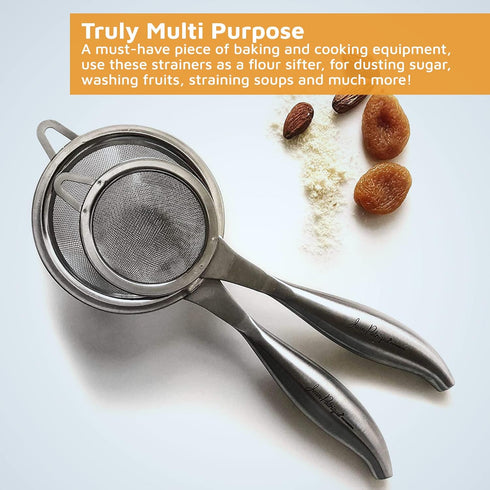 Jean-Patrique Set of 2 Stainless Steel Tea Strainer + Sifter for Baking – Fine Mesh, Durable Construction