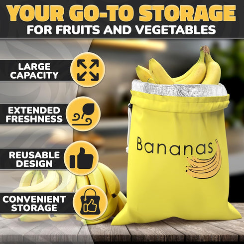 13.8x10.6" Banana Storage Bag with Aluminum Lining - Banana Bags to Keep Bananas Fresh Longer, Nylon Banana Keeper