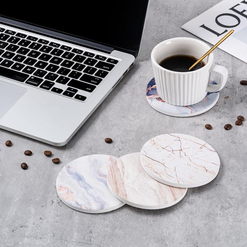 Hoewina 6Pcs Set 4 InchesCloud Drink Coasters with Holder, Marble Style Ceramic Drink Coaster, Absorbent Coasters