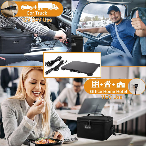Aotto Portable Oven - Electric Lunch Box Food Heater - 12V/24V/110V Car Food Warmer for Travel & Office
