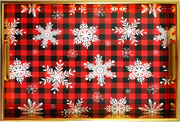 Christmas Gold Serving Tray with Handles, Plastic Decorative Tray, Rectangular Coffee Table