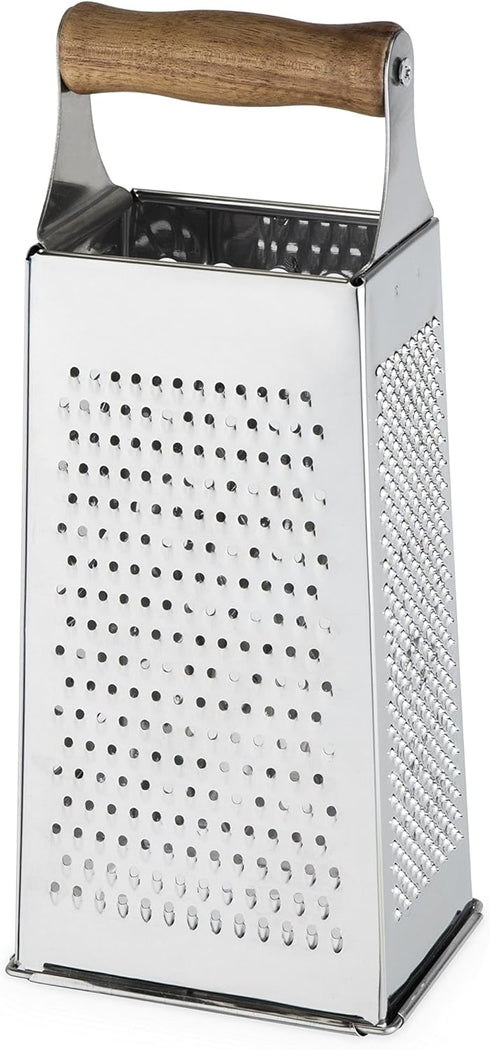 Twine Acacia Wood Handled Cheese Grater - Stainless Steel Grater, Citrus Zester, Vintage Kitchenware