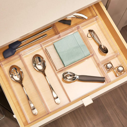 iDesign Clarity Plastic Drawer Organizer for Vanity, Bathroom, Kitchen Storage, 8" x 4" x 2", Clear