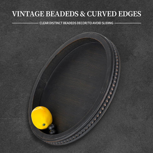Counter Hanobe Decorative Coffee Table Tray: Modern Farmhouse Beaded Round Tray Decor Rich Dark Brown Circle Wooden