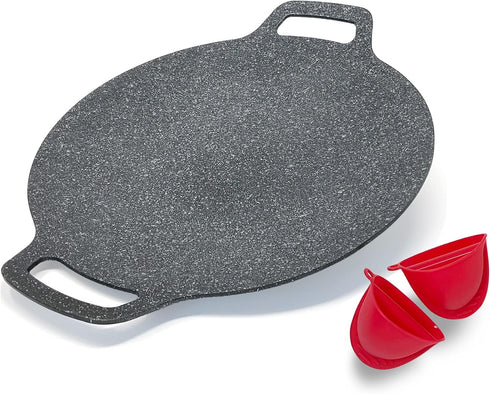 Korean Style BBQ Grill Pan for Stove Top, 13" Round Griddle with Double Bottom, Non-Stick Coating