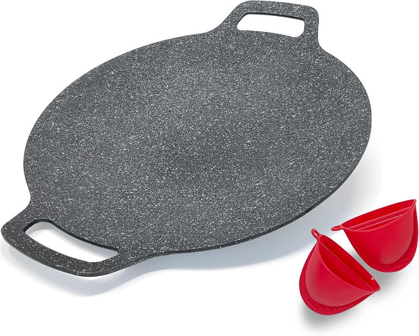 Korean Style BBQ Grill Pan for Stove Top, 13" Round Griddle with Double Bottom, Non-Stick Coating