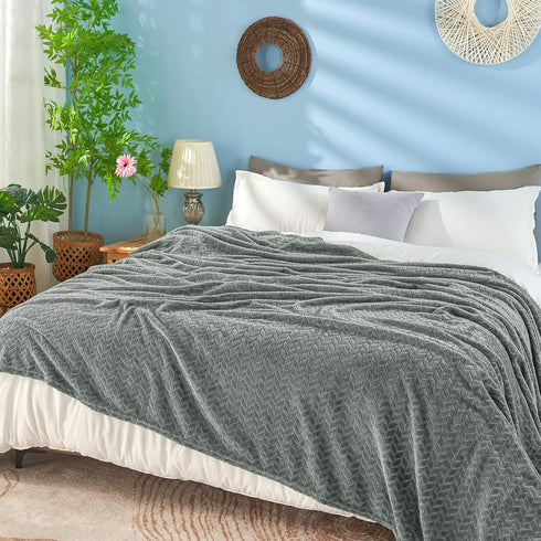 Grey Leaves Pattern Throw Blanket by inhand, Super Soft Flannel Cozy Lightweight for Couch, 50 x 60 Inches