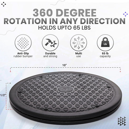 12 Inch Lazy Susan Turntable Organizer, Non Skid Large Plastic Turn Table for Cabinet, Black, 1 PC