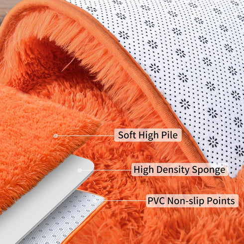 Soft Runner Rugs for Bedroom Hallways, 2x6 Orange Fluffy Shag Throw Area Rug Non Slip for Bedside Dorm Living Room
