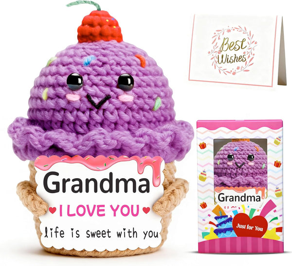MLZTINGR Crochet Ice Cream Gift for Grandma Handmade Positive Knitted Ice Cream Doll,