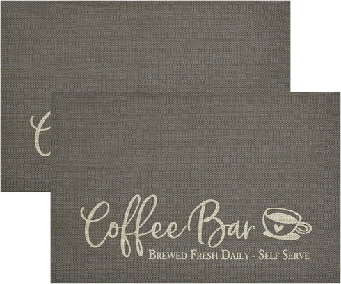 Artoid Mode Coffee Bar Mat Set of 2, Plastic Vinyl Washable Woven
