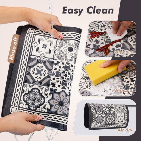Coffee Mat, Boho Style Dish Drying Mat, Fast Water Absorption, Easy to Clean, Fit for Coffee Bar Accessories