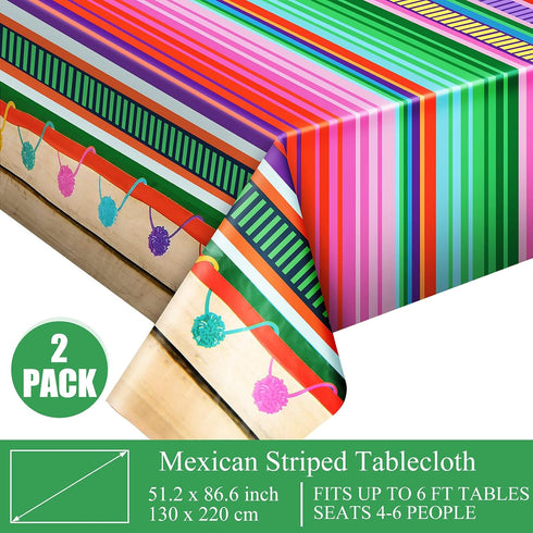 Tatuo 2 Pcs Mexican Fiesta Tablecloth - Striped Serape Blanket Covers for Cinco De Mayo, Wedding, Birthday Party, 51.2