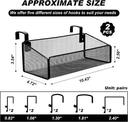 Zubebe Bedside Shelf for Bed, 2 Pieces with 10 Pairs Hooks, Black Metal Organizer for Bunk Bed, Caddy Storage Basket