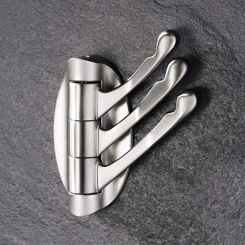 KES Solid Metal Swivel Hook - Heavy Duty Folding Swing Arm Triple Coat Hook, Brushed Nickel, A5060-2