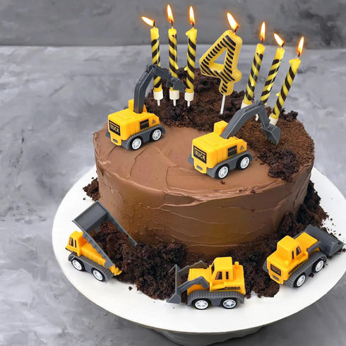 4 12 Set, Number Construction Birthday Candles, Pcs Construction Cake Toppers Digger Cake Topper for Birthday