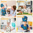 GROBRO7 4Pcs Kids Apron Chef Hat Set, Adjustable Kitchen Toddler Aprons with 2 Pockets for Baking Cooking Gift for