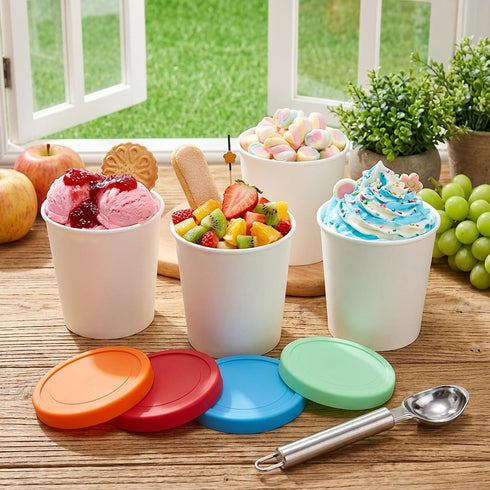 4 Pack 1 Peohud Ice Cream Containers, Quart Freezer Storage Tubs with Silicone Lids and Spoon for Ice Cream, Sorbet