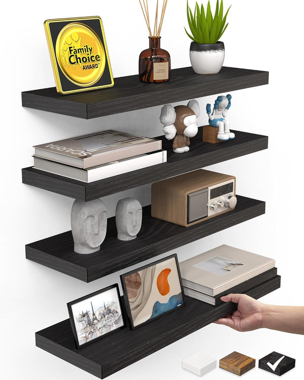 BAYKA Floating Shelves for Wall, 15.7in Wall Mounted Rustic Wood Shelves for