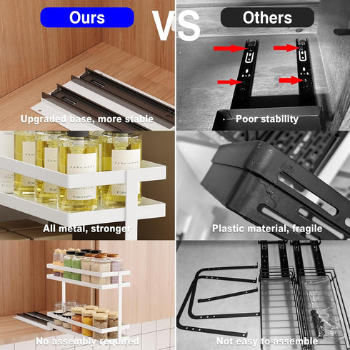 2 Pack 2 Mustorn Pull Out Spice Rack Organizer for Cabinet, Tier Metal Slide Out Seasoning Organizer and Storage Heavy