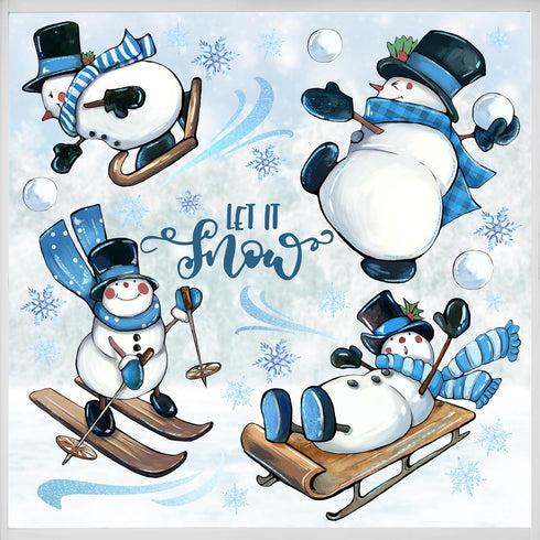 Mfault 139 PCS Winter Snowman Window Clings, 4 Sheets Let It Snow Wall Stickers for Christmas Home Decor