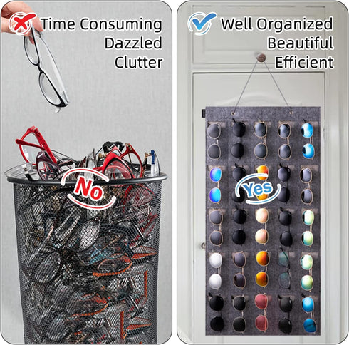 Sunglasses Organizer Storage, Hanging Eyeglasses Wall Pocket Mounted, 25 Slots