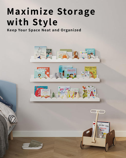 G&W Gruwald Set 3, Nursery Book Shelves, of Nursery Decor for Baby and Toddler, Scalloped Shelves, Book Shelf for Kids