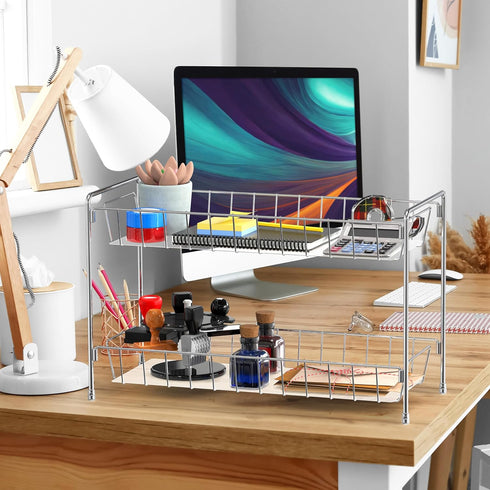 Simple Houseware 2-Tier Chrome Spice Rack Kitchen Organizer Countertop Shelf
