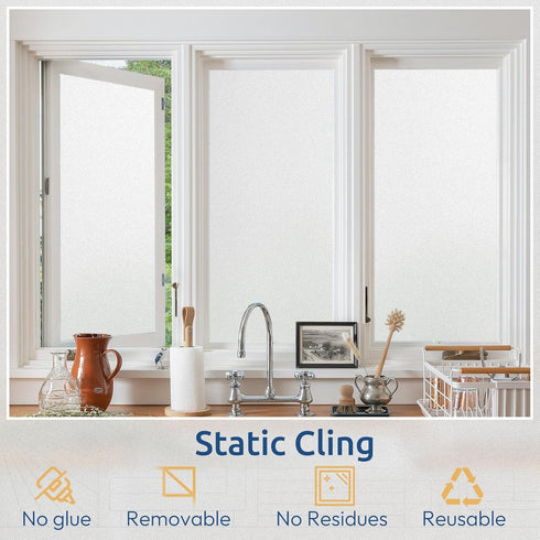 rabbitgoo Window Privacy Film, Non-Adhesive Frosted Glass Window Film for Bathroom, Matte White 35.4" x 78.7"