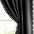 Treatmentex Black Pom Pom Blackout Curtains Set, 45" Half Window Drapes for Small Basement Laundry, 2 Panels Rod Pocket