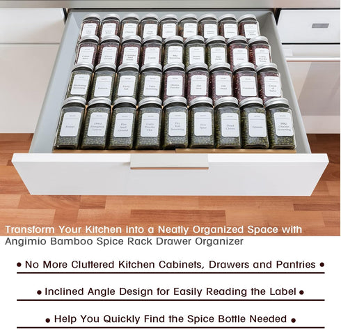 Angimio 8 Set 8" 16" Bamboo Spice Rack Drawer Organizer - Piece - or Wide
