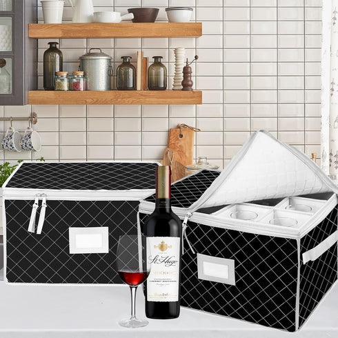 VERONLY China Storage Containers - Stemware Storage Cases for 12 Wine Champagne Glasses, 2 Pack with Dividers